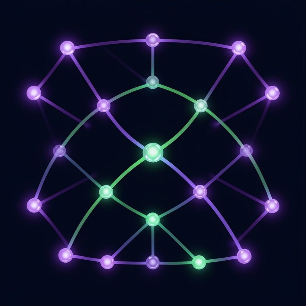 Stylised abstract nodes connected by luminous lines